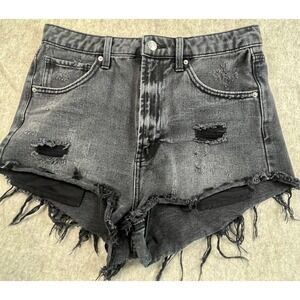 Wild Fable Black Distressed Denim Shorts Size 8 | Highest Rise Cheeky Raw Hem